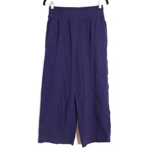 BODEN Cropped Double Cloth Trousers Navy Blue 100% Cotton Pull On Women's 6